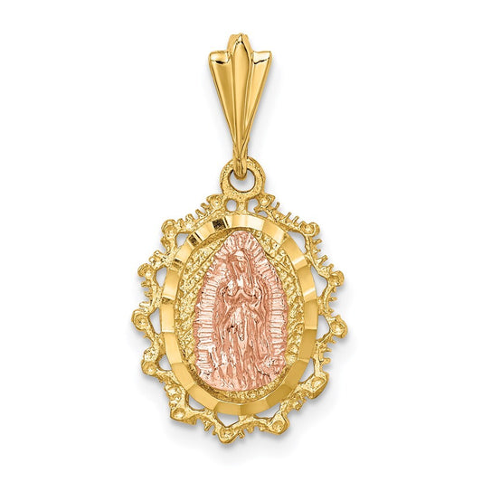 14k Two-tone Gold Polished St. Mary Medal Pendant for Women