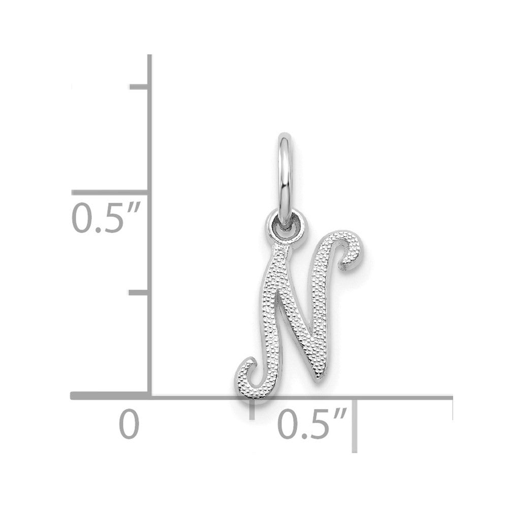 14k White Gold Casted Script Letter N Initial Charm Pendant