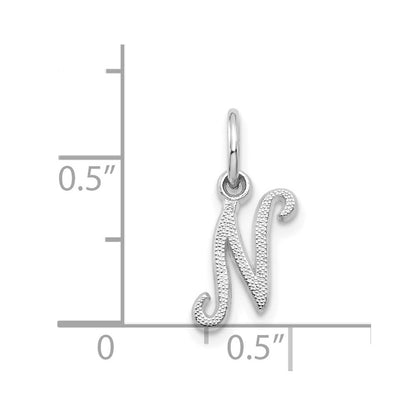 14k White Gold Casted Script Letter N Initial Charm Pendant