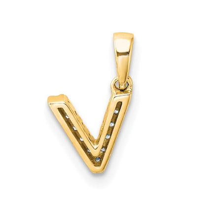 14k Yellow Gold  Diamond Letter V Initial with Bail Pendant