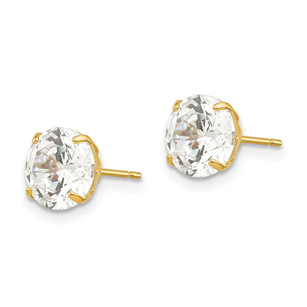 14k Yellow Gold 7mm Round Cubic Zirconia Stud Earrings Gift for Women