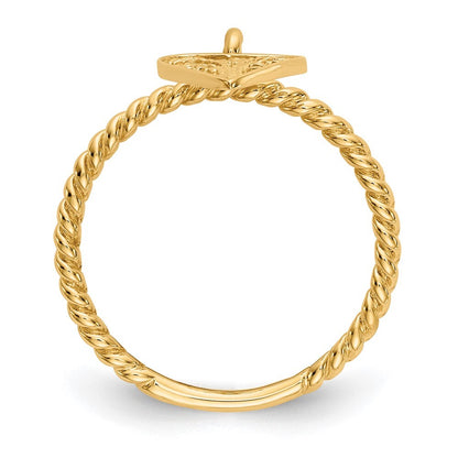14K Yellow Gold Dangle Heart Ring Size 5
