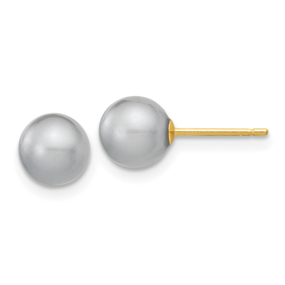 14k Yellow Gold 6-7mm Grey Round Freshwater Cultured Pearl Stud Earrings