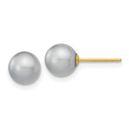 14k Yellow Gold 6-7mm Grey Round Freshwater Cultured Pearl Stud Earrings