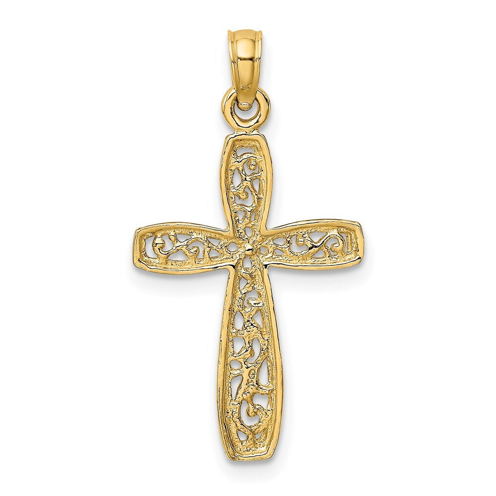 14k Yellow Gold  Rhodium Filigree Cross Charm Pendant for Women