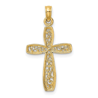 14k Yellow Gold  Rhodium Filigree Cross Charm Pendant for Women