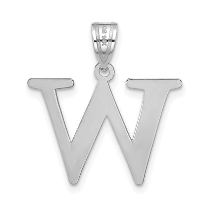 14k White Gold Polished Etched Letter W Initial Pendant for Women
