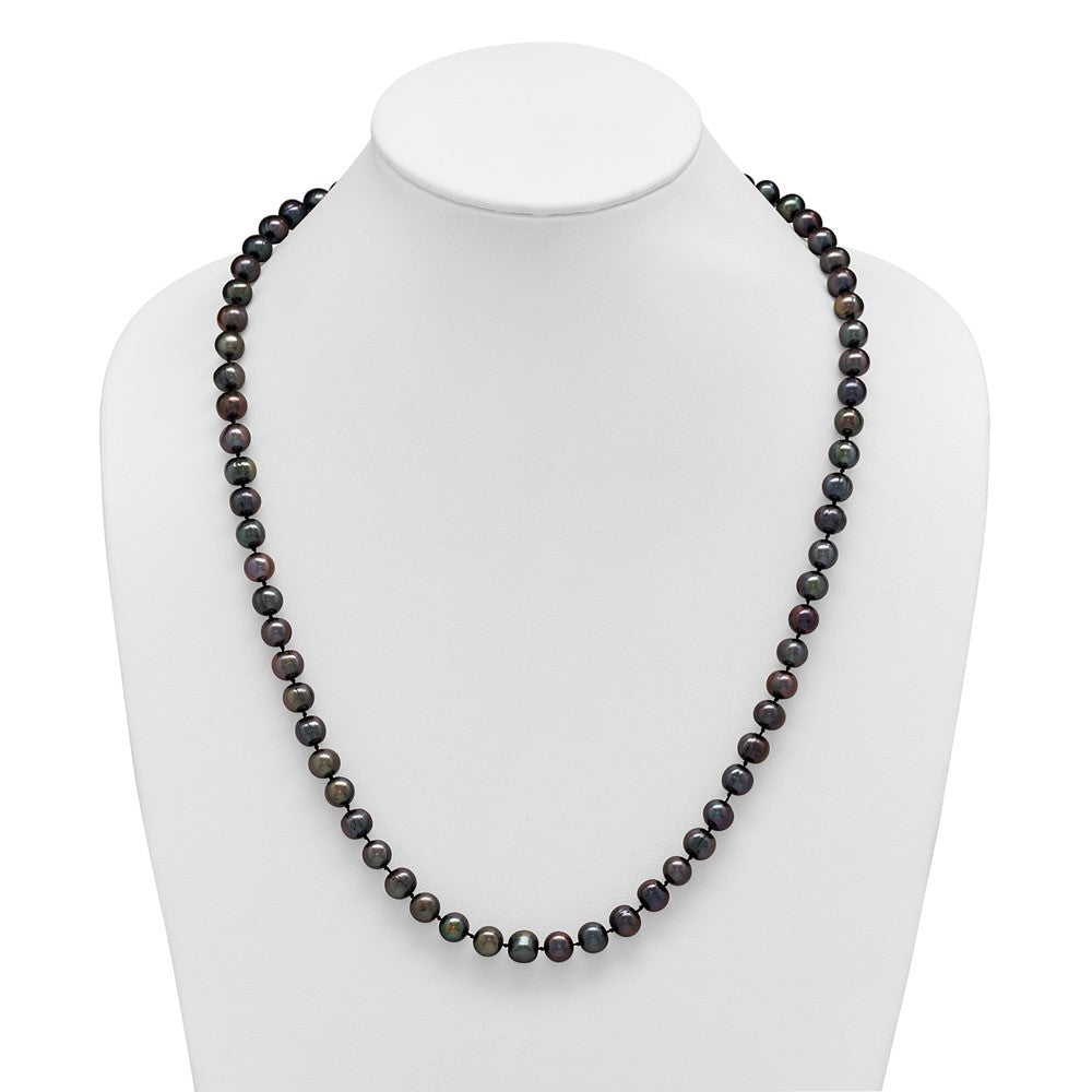 Sterling Silver Rhodium-plated 8-9mm Black Cultured Pearl Necklace 24"