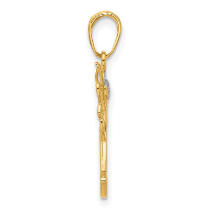 14k Yellow Gold with White Rhodium Diamond-cut Angel Pendant