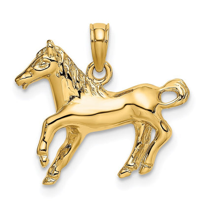 14k Yellow Gold Galloping Horse Charm Pendant for Women