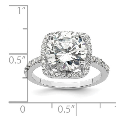 Sterling Silver Rhodium-plated Polished CZ Square Halo Ring
