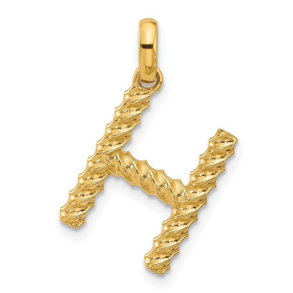 14k Yellow Gold Fancy Twist Letter H Pendant for Women