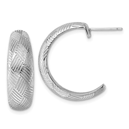 Sterling Silver Rhodium-plated Textured Woven Design J-Hoop Earrings