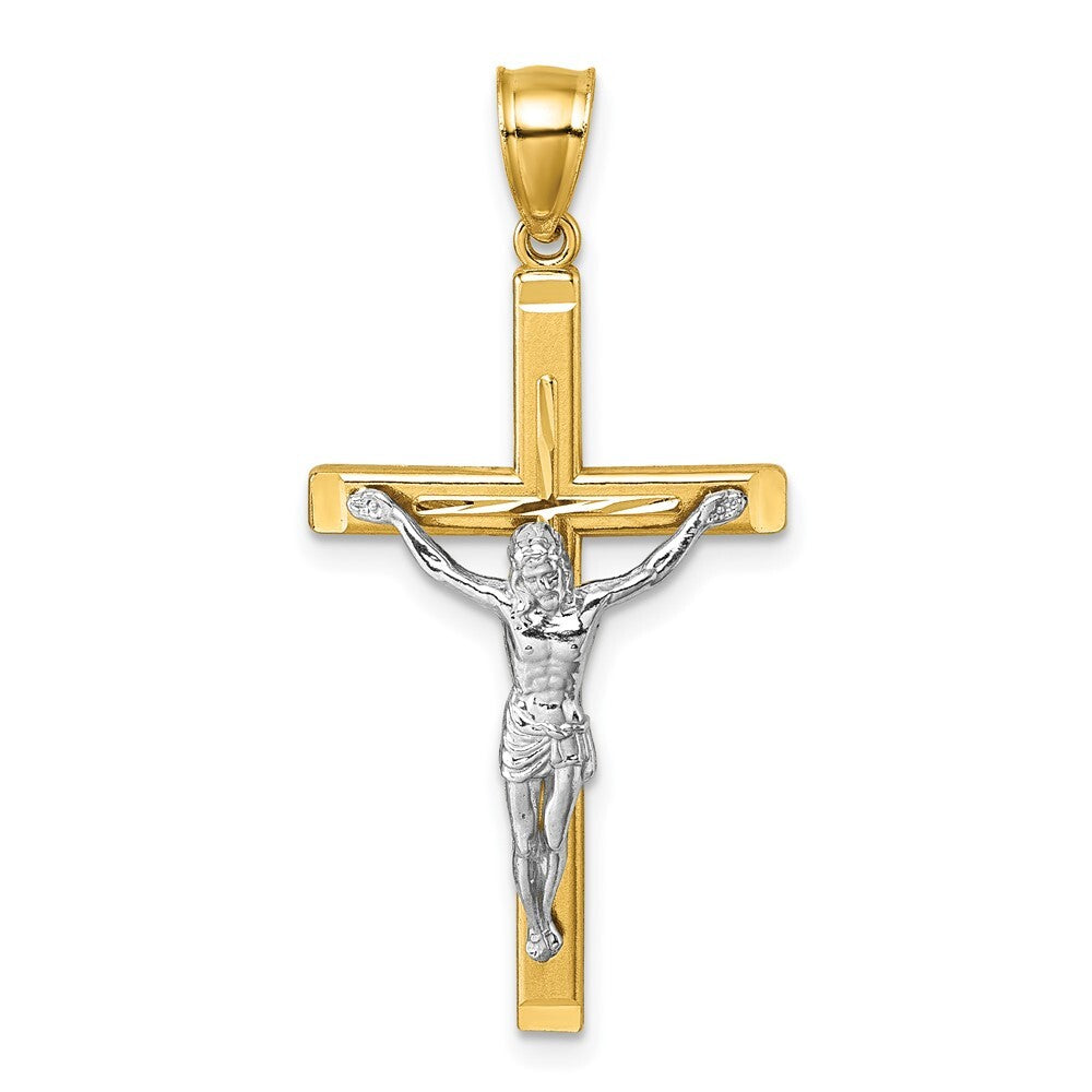 14k Two-tone Gold Polished and Diamond-cut Crucifix Pendant for Women