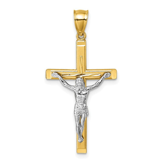 14k Two-tone Gold Polished and Diamond-cut Crucifix Pendant for Women