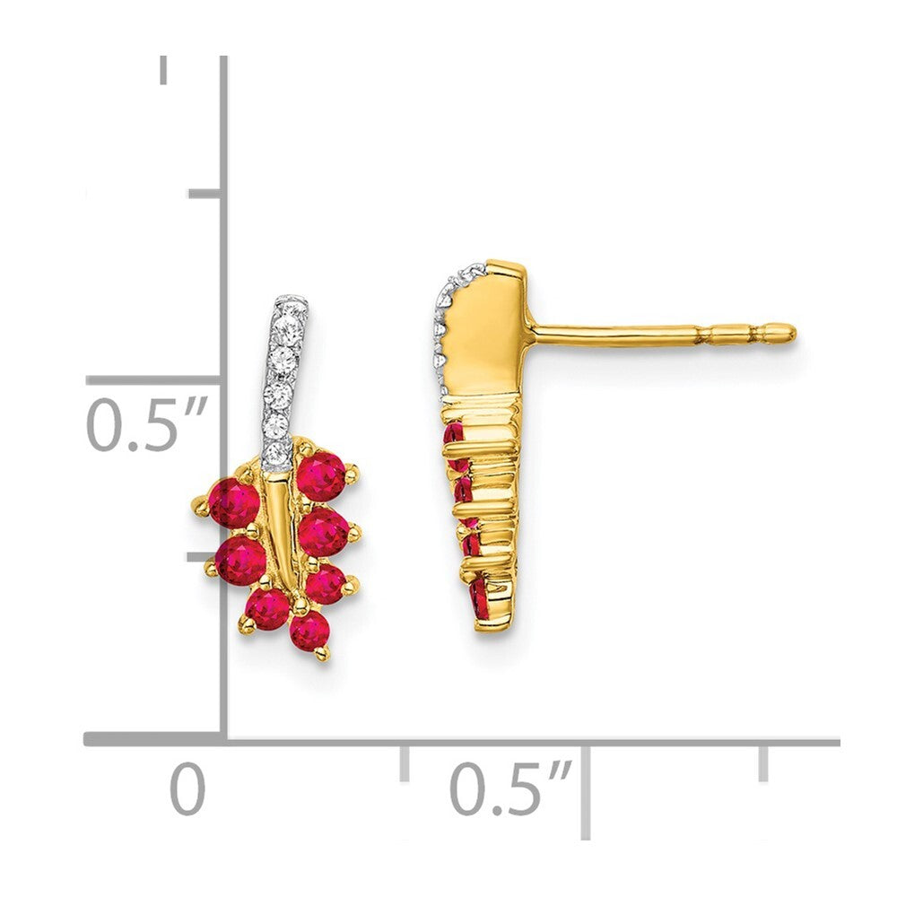 14k Yellow Gold Ruby and Diamond Leaf Drop & Dangle Earrings