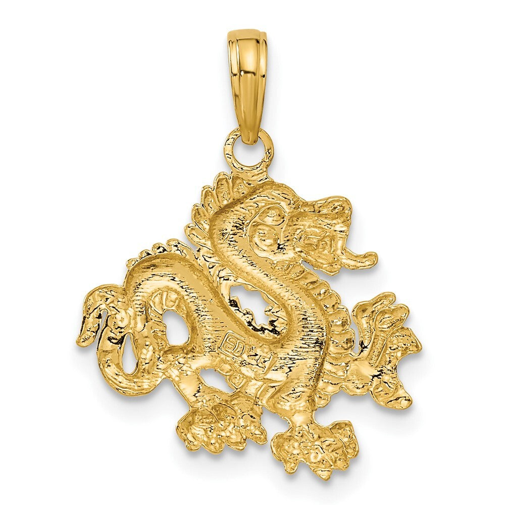 14k Yellow Gold Solid Polished Dragon Pendant for Women