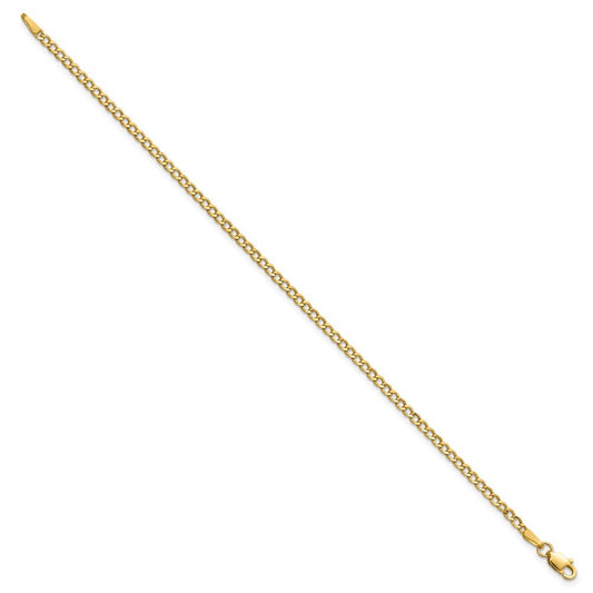 14k Yellow Gold 2.5mm Semi-Solid Curb Link Chain Bracelet