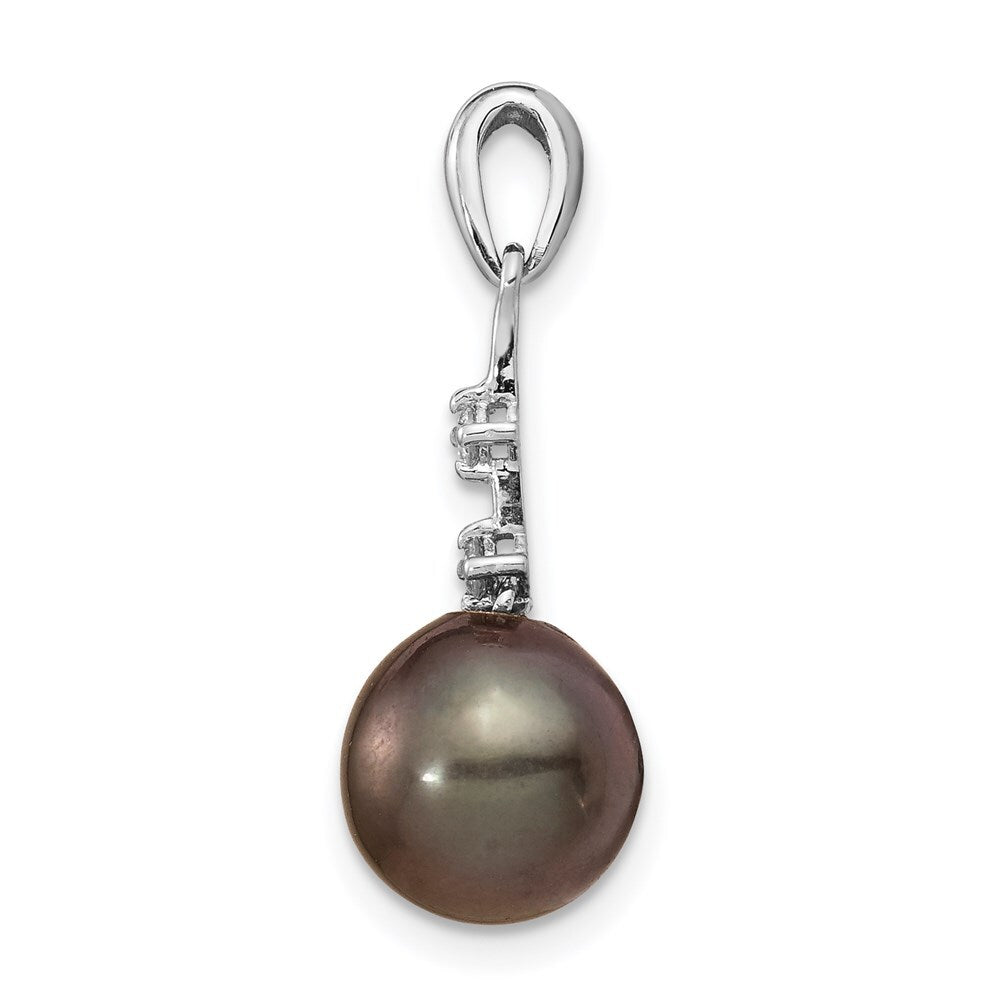 14k White Gold 9mm Black Teardrop Saltwater Cultured Pearl & Diamond Pendant