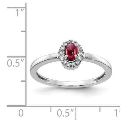 14k White Gold Diamond and Oval Cabochon Garnet Ring Size 7