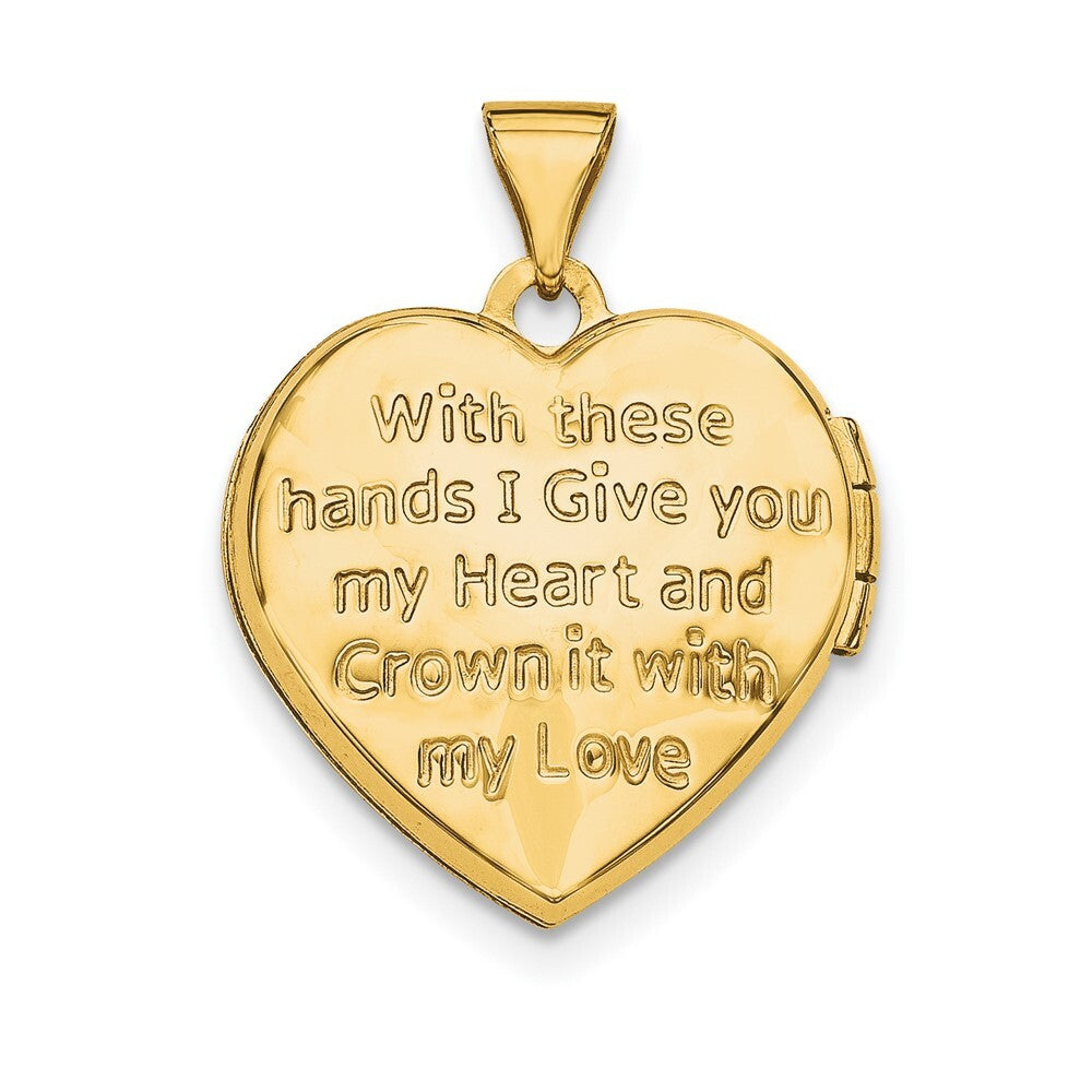 14k Yellow Gold Diamond Claddagh Heart Locket Pendant for Women