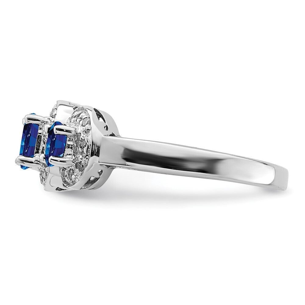 Sterling Silver Rhodium-plated Sapphire & Diamond Ring Size 7