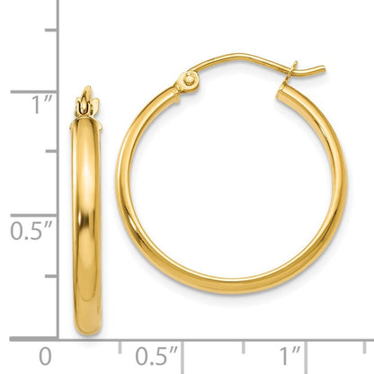 14k Yellow Gold Round Tube Hoop Earrings Gift for Women