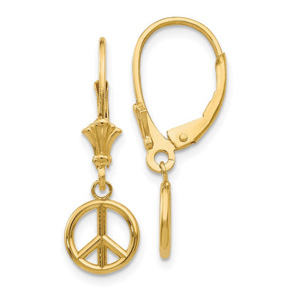 14k Yellow Gold 3-D Peace Symbol Leverback Earrings