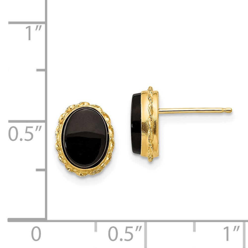 14k Yellow Gold Bezel Onyx Stud Earrings Gift for Women