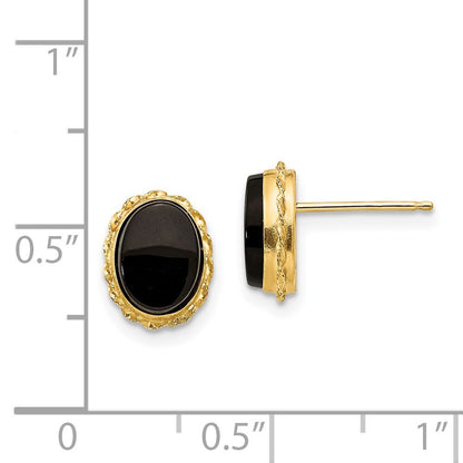 14k Yellow Gold Bezel Onyx Stud Earrings Gift for Women