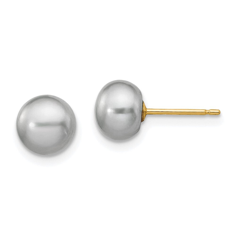 14k Yellow Gold 6-7mm Grey Button Freshwater Cultured Pearl Stud Earrings