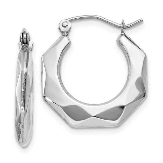 14k White Gold Faceted Hoop Earrings Gift for Women