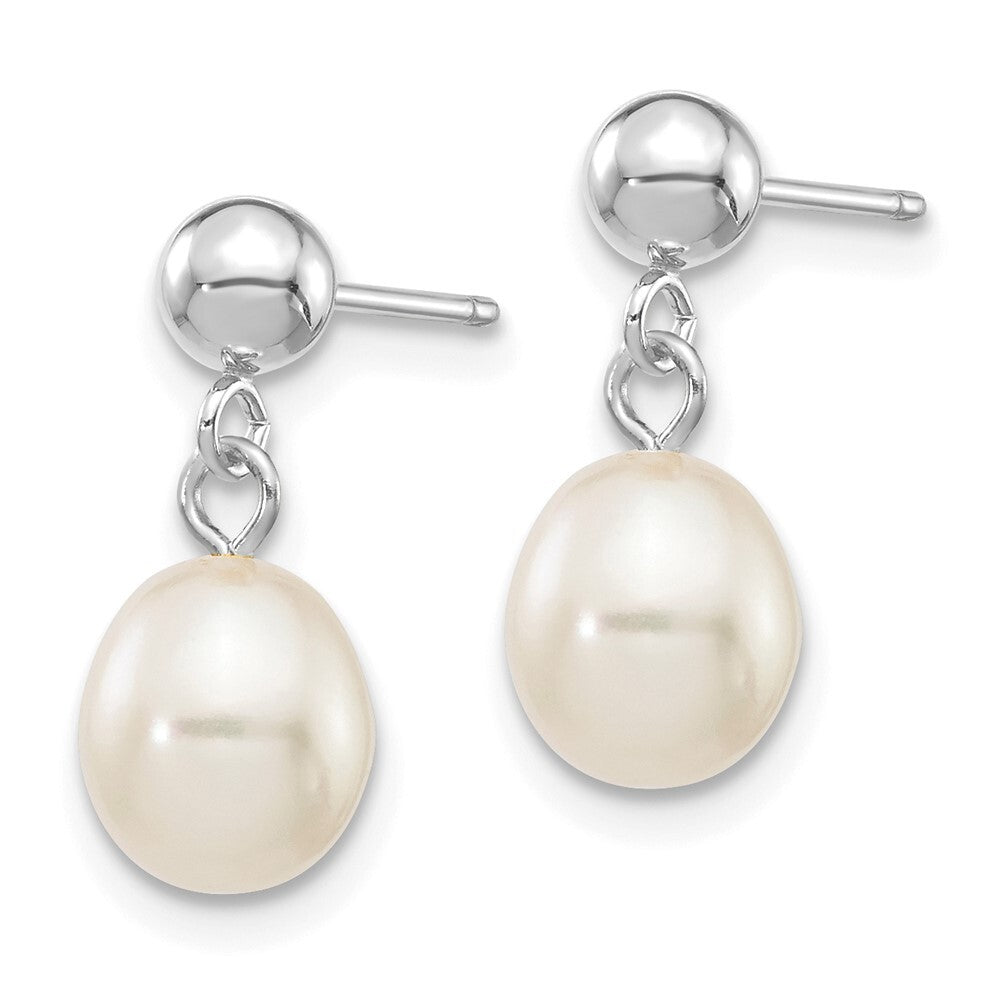 14k White Gold 6-7mm White Rice Freshwater Cultured Pearl Dangle Earrings