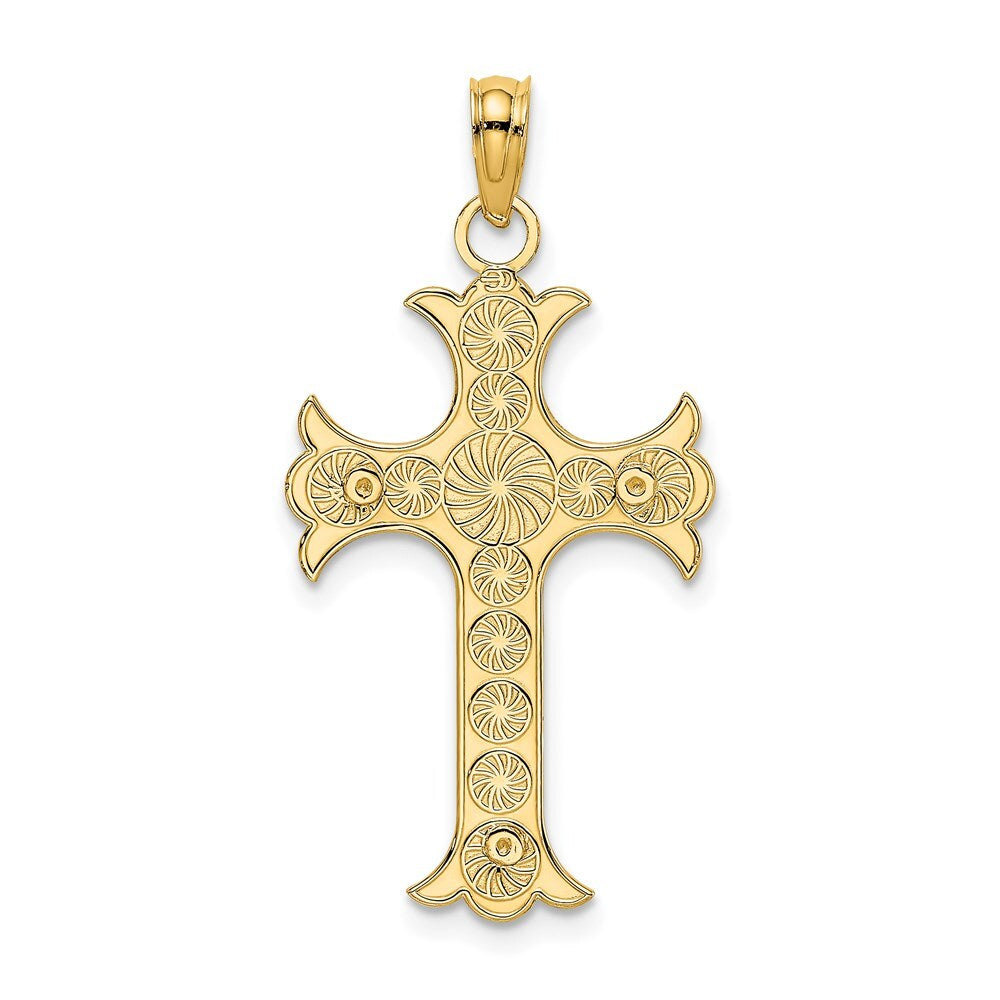 14k Yellow Gold Double Sided Engraved Cross Charm Pendant for Women