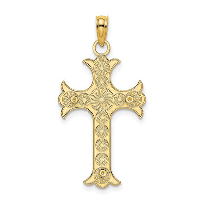 14k Yellow Gold Double Sided Engraved Cross Charm Pendant for Women