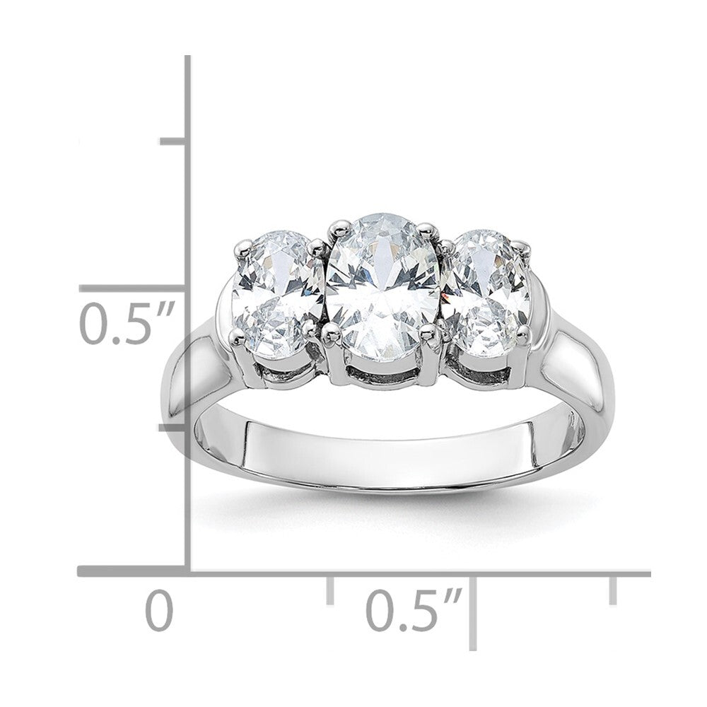 Sterling Silver Rhodium-plated 3 Stone Cubic Zirconia Ring Size 7