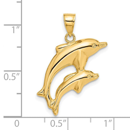 14k Yellow Gold Dolphin Pair Pendant for Women
