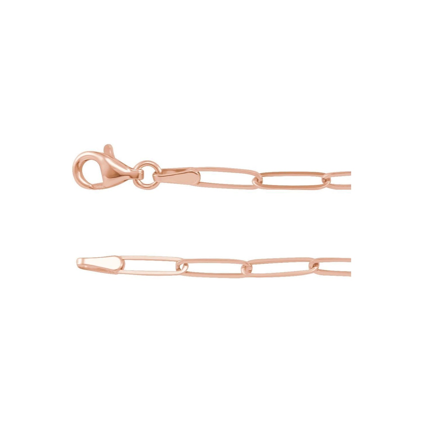 14k Rose Gold 2.6 mm Paperclip Chain 16" Chain Necklace Fine Gift for Women