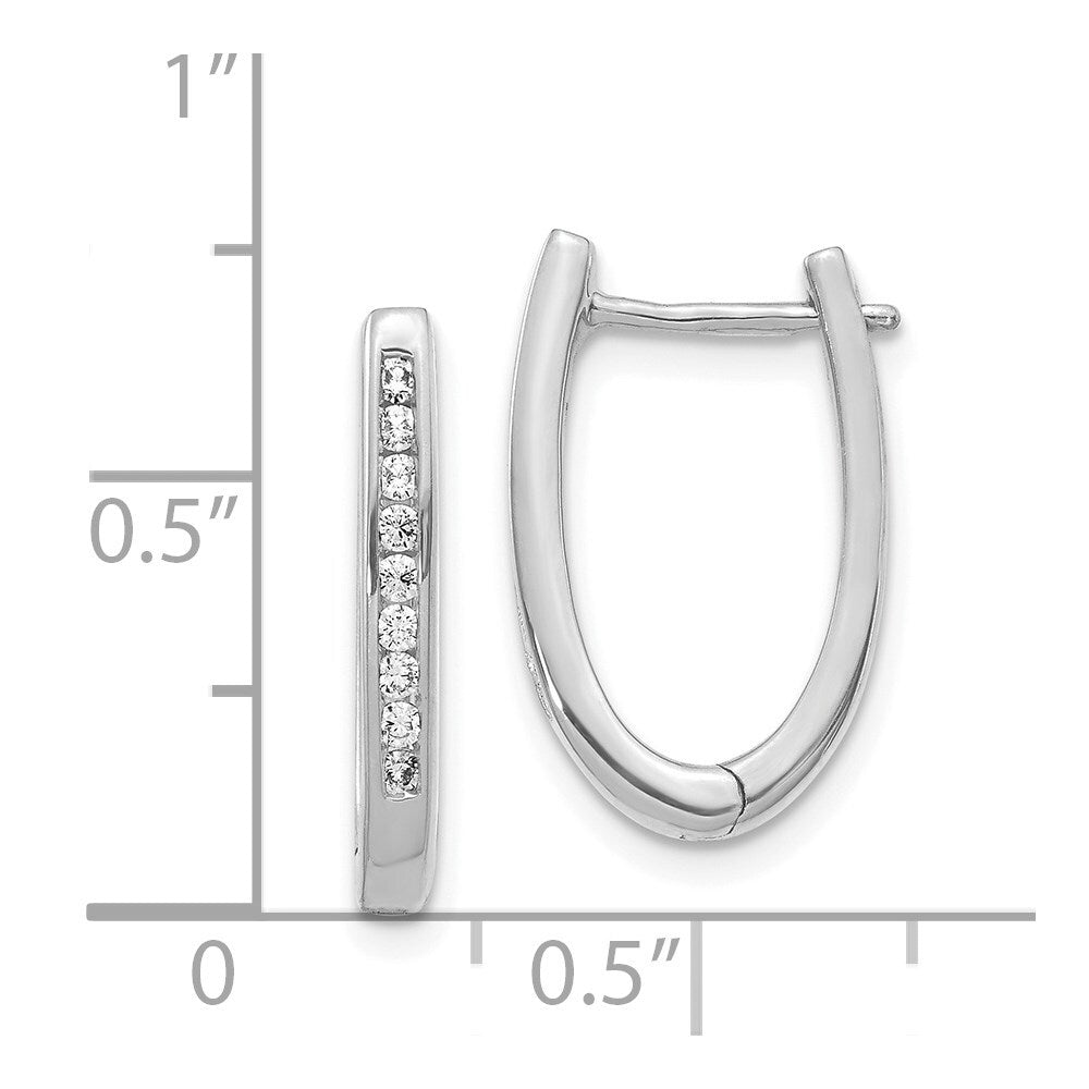 14k White Gold Diamond Oval Hinged Hoop Earrings