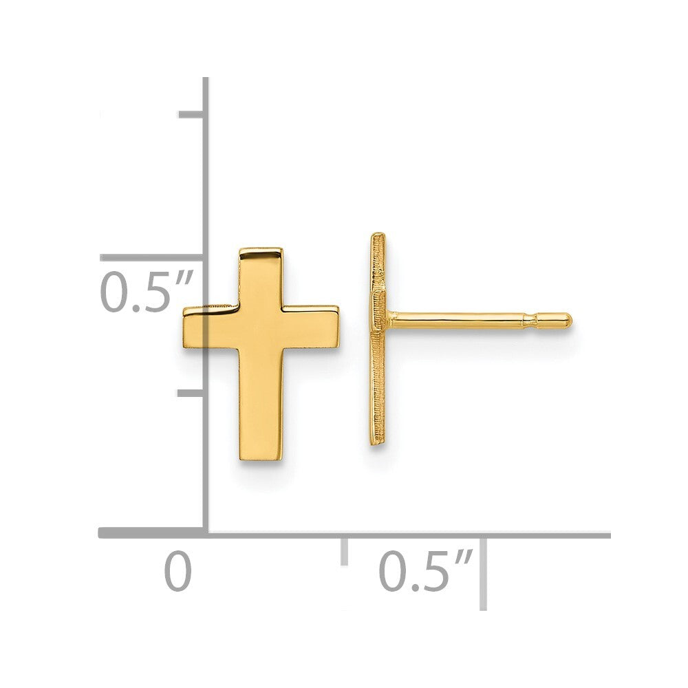 14k Yellow Gold Polished Cross Stud Earrings Gift for Women