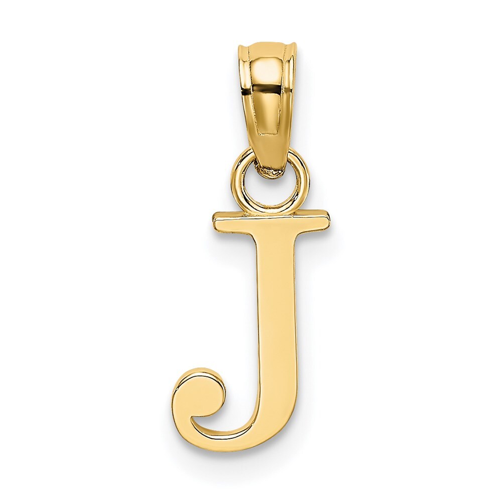 14k Yellow Gold Polished Block Letter J Initial Pendant for Women