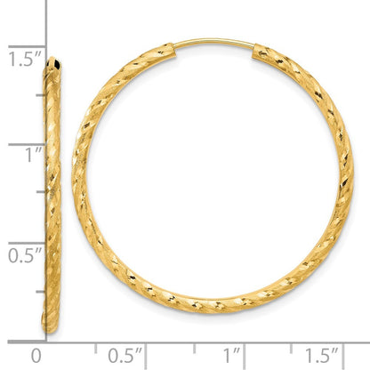 14k Yellow Gold Polished and Satin Diamond-Cut 2mm Endless Hoop Earrings