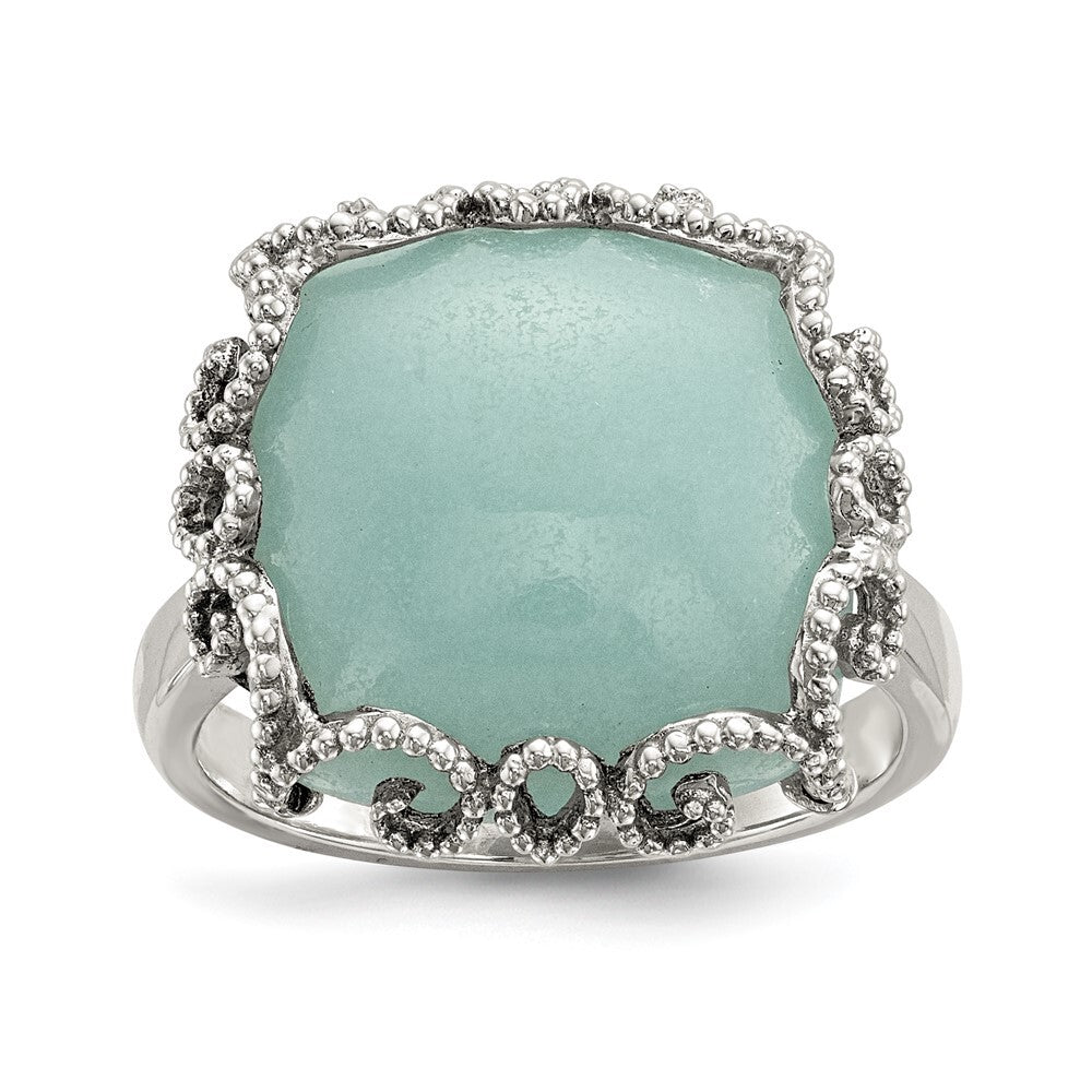 Sterling Silver Rhod-plated Created Amazonite Polished/Textured Ring Size 6