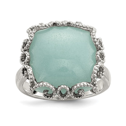Sterling Silver Rhod-plated Created Amazonite Polished/Textured Ring Size 6
