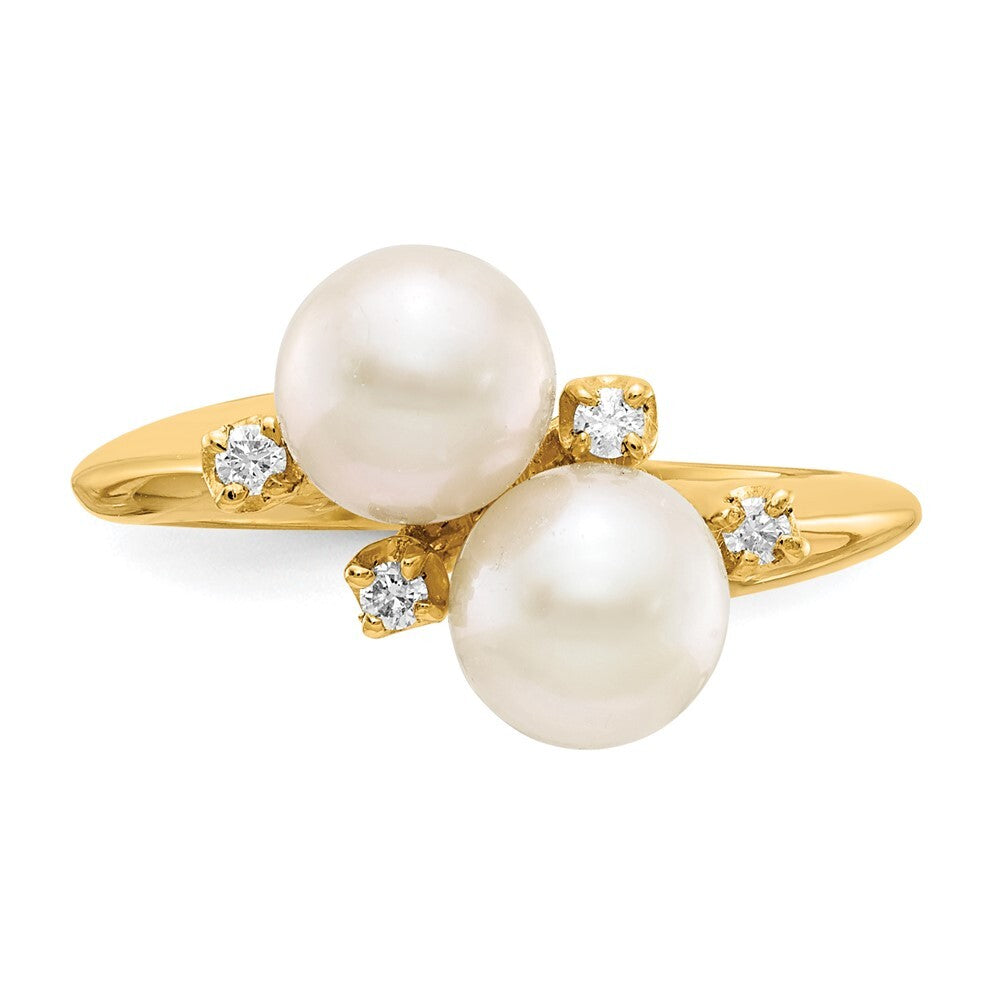 14K Yellow Gold 6mm FW Cultured Pearl AA Diamond ring