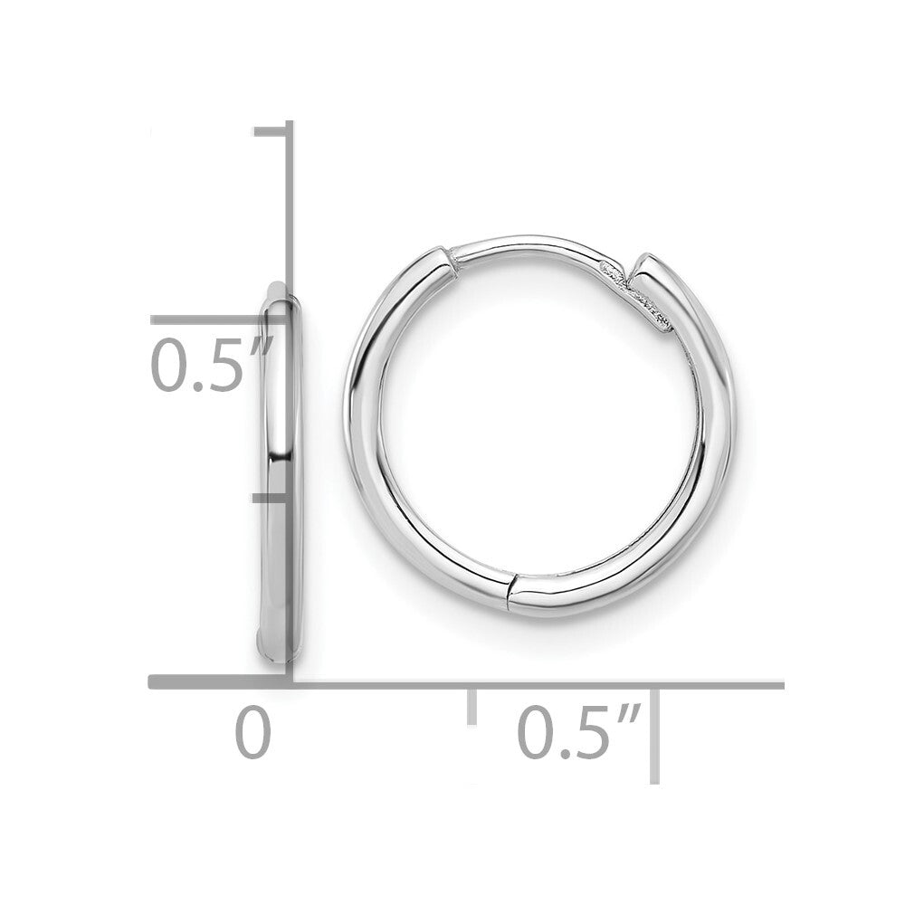 14K White Gold Polished Hinged Hoop Earrings Gift for Women