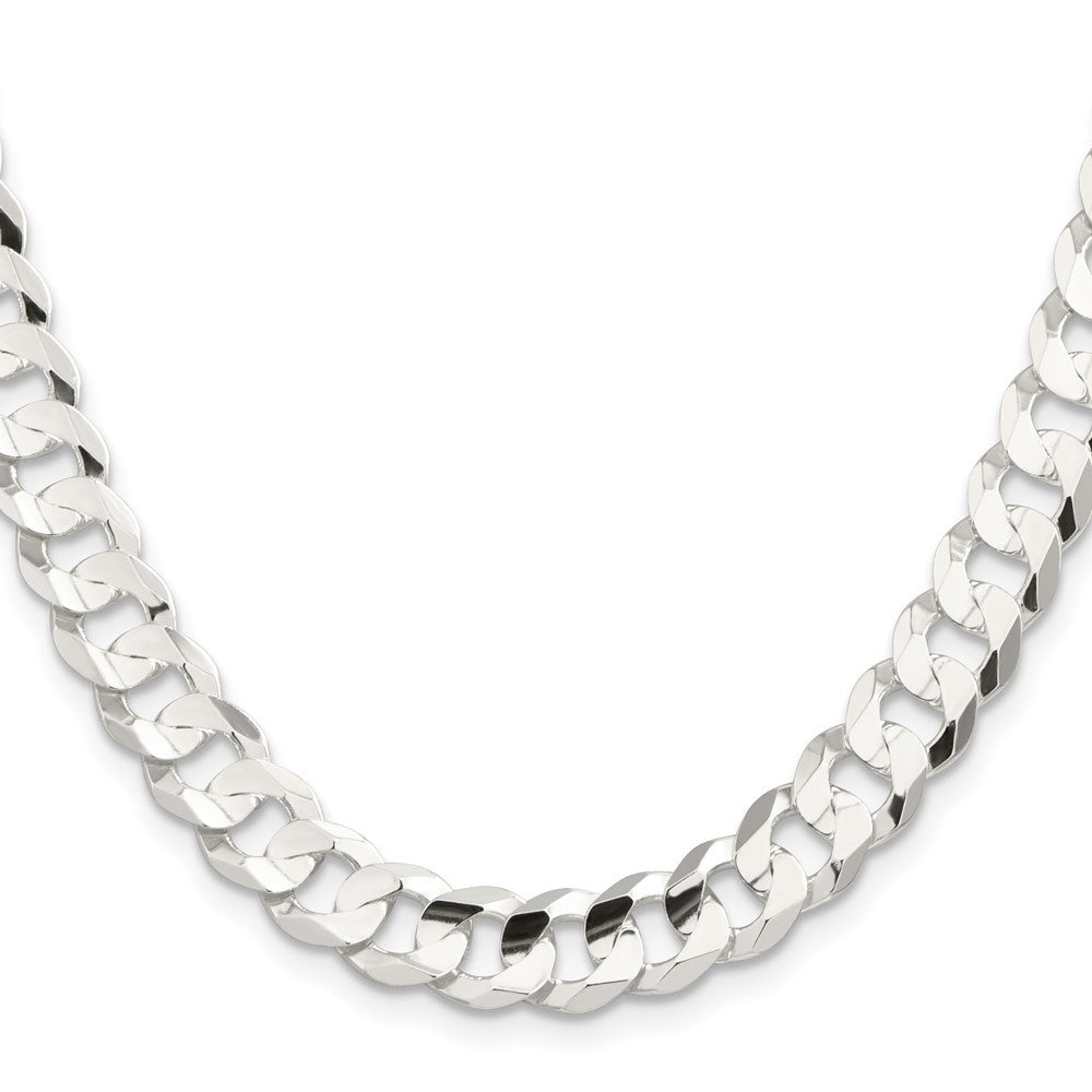 Sterling Silver 9.75mm Concave Beveled Curb Chain Necklace
