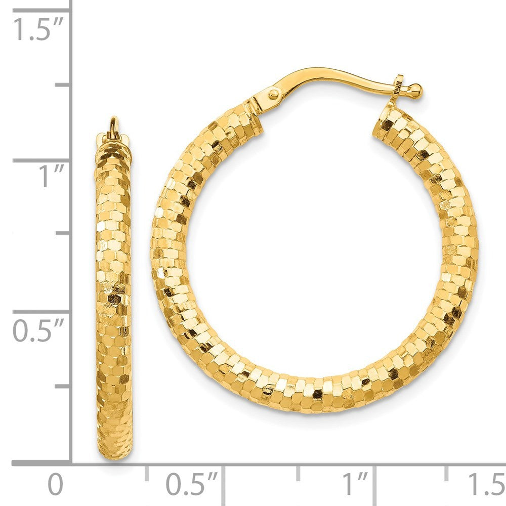 14k Yellow Gold 3x27mm Diamond-cut Hoop Earrings