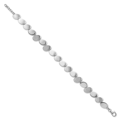 Sterling Silver Brushed and  Ovals 7.5" with 0.5" Extension Bracelet