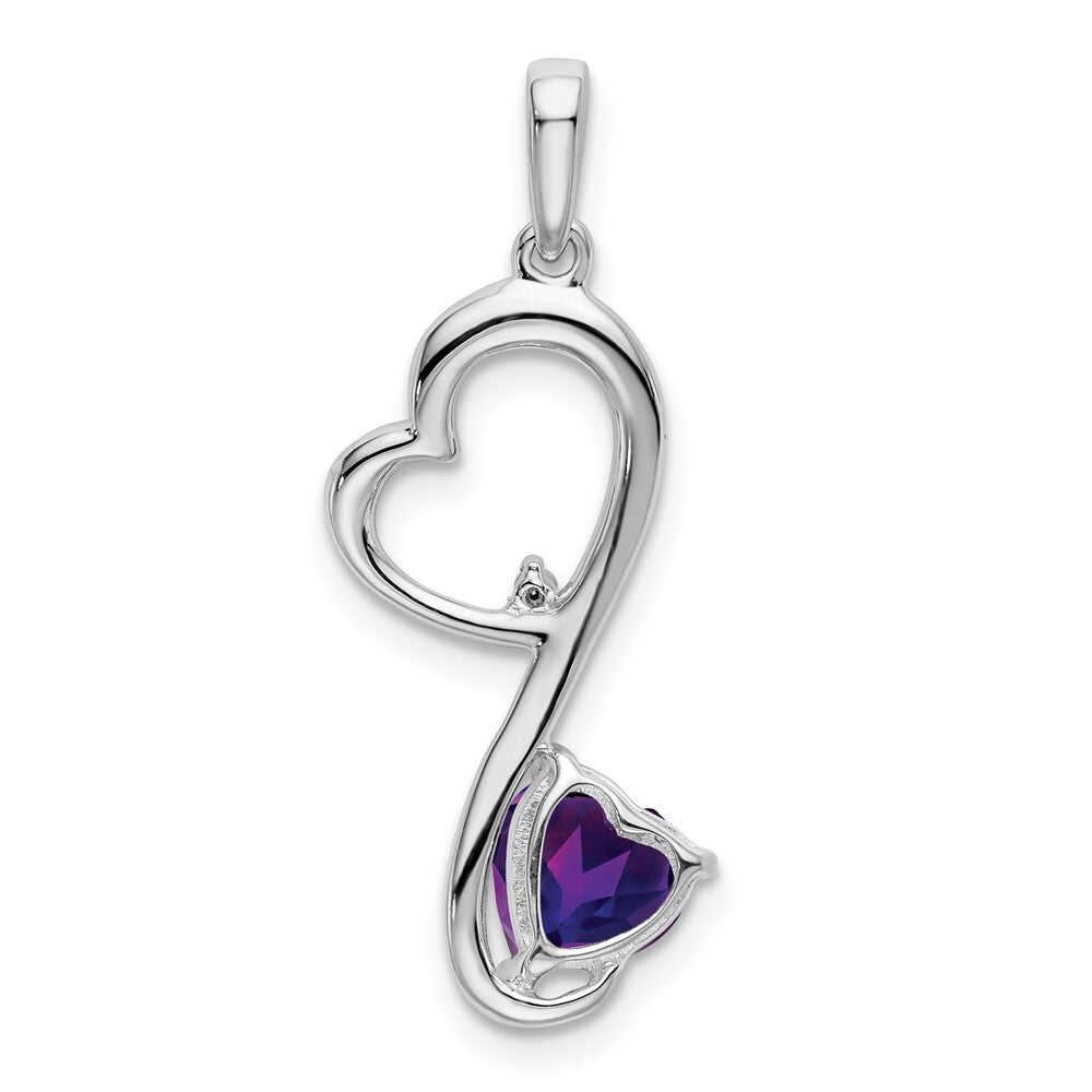 14k White Gold Amethyst and Diamond Heart Pendant for Women